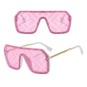 Shield Sunglasses Pink Patterned Lens Oversized Fashion Sun Glasses Women Lentes